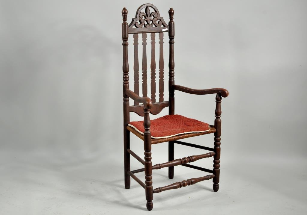 Carved Crested Turned Bannister Back Arm Chair (1 of 5)