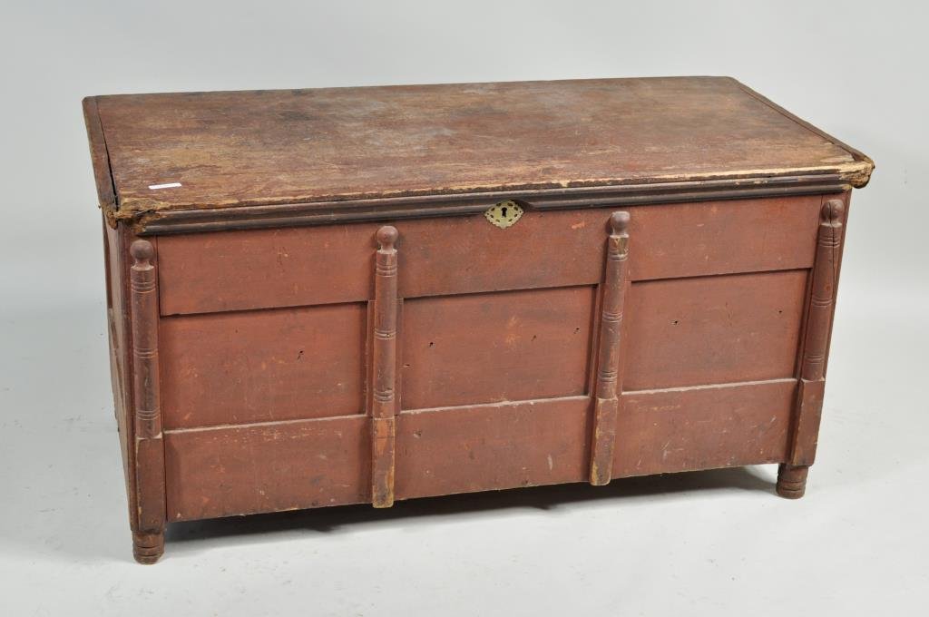 Queen Anne Red Painted Six Board Lift Top Chest (1 of 6)