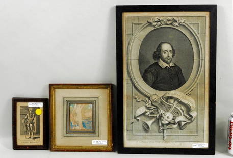 Group Three Artworks: Group of three artworks comprising a small watercolor attributed to William Etty (English, 1787-1849), and two 18th century English engravings. Sight size: 3" high, 2 5/8" to 15 1/2" high, 9 5/8" wide