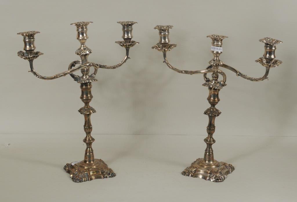 Pair Sheffield Silver Plate 3-Light Candelabra (1 of 5)
