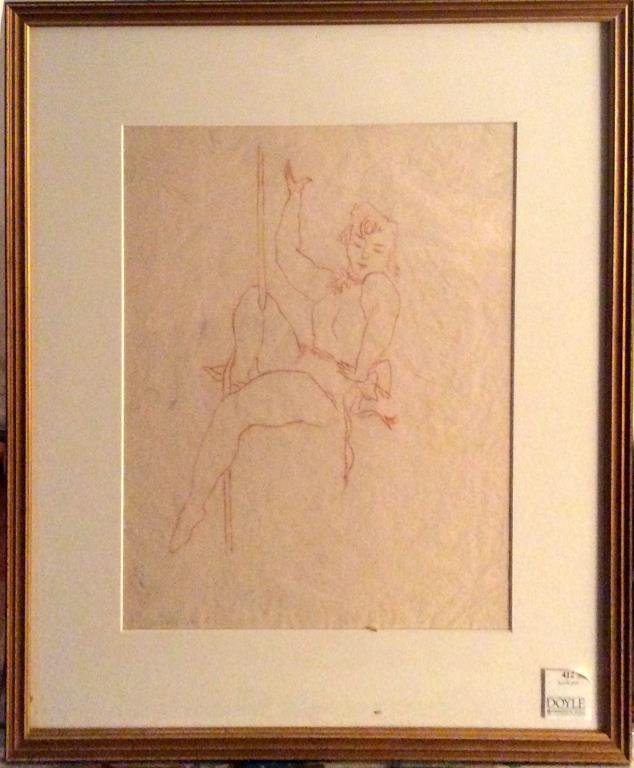 Yasuo Kuniyoshi "Female Acrobat" Crayon Drawing (1 of 6)