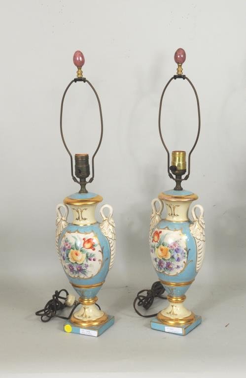 Pair Paris Porcelain Urn Lamps (1 of 3)