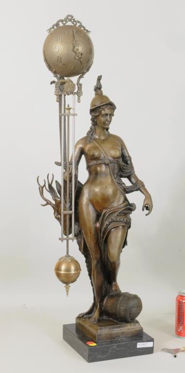 Bronze Figural Clock Of Diana On Marble Base (1 of 4)