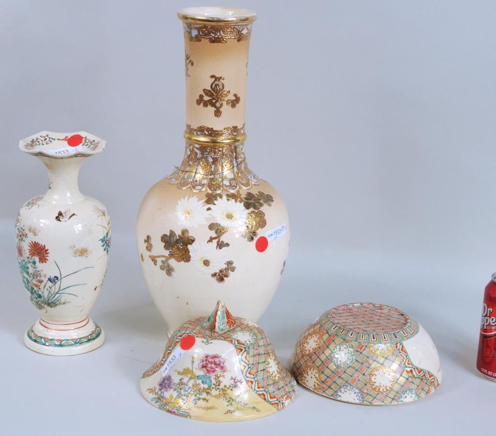 Three Japanese Satsuma Items Jar & Two Vases (1 of 4)