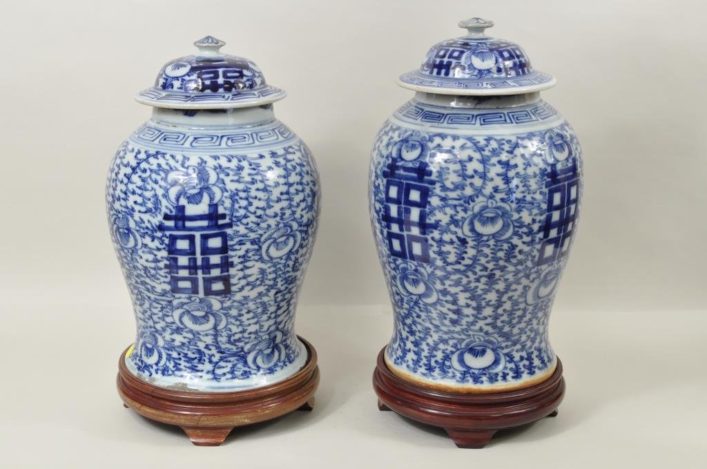Two Chinese Blue & White Porcelain Temple Jars (1 of 10)