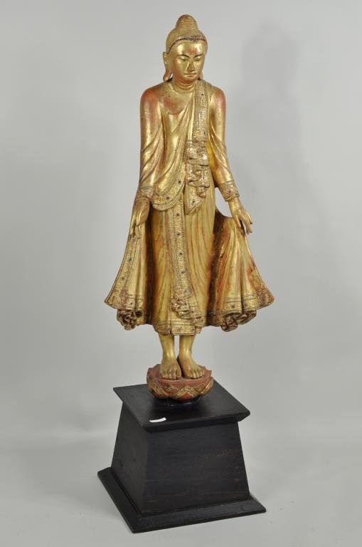 Thai Gilt, Lacquered & "Jeweled" Buddha On Stand (1 of 4)