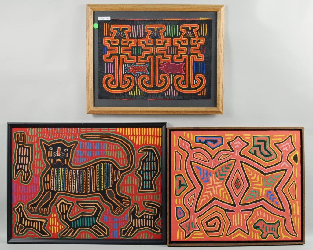 Three Framed South American Fabric Molas (1 of 2)
