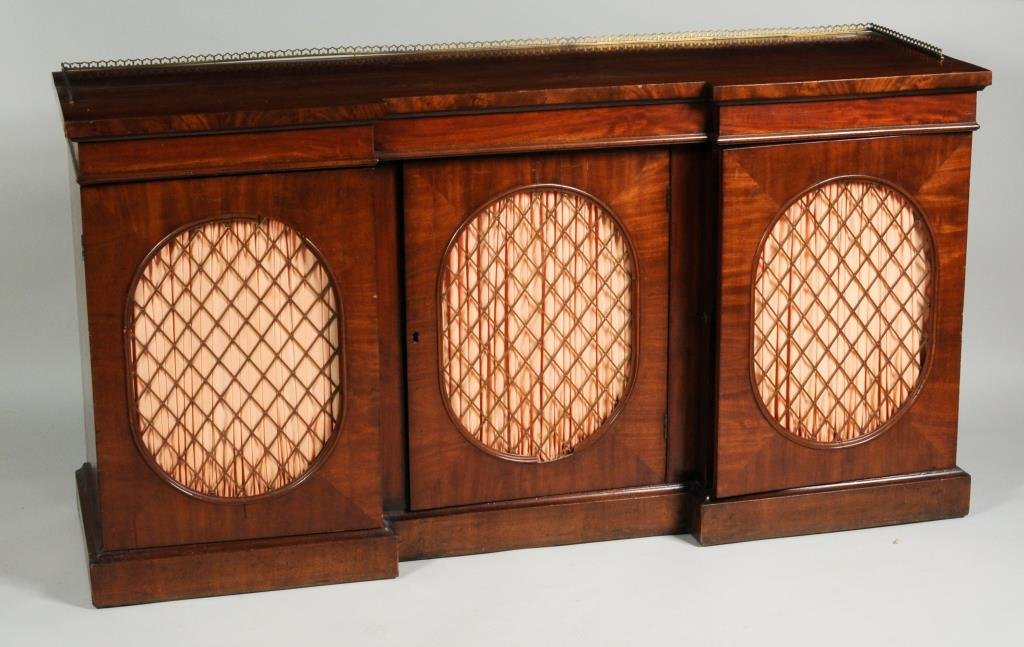 Regency Three Door Credenza, Brass Gallery Top (1 of 3)