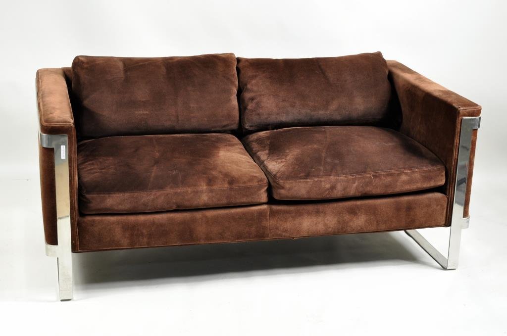 Modernist Le Corbusier Style Chrome & Suede Settee (1 of 3)