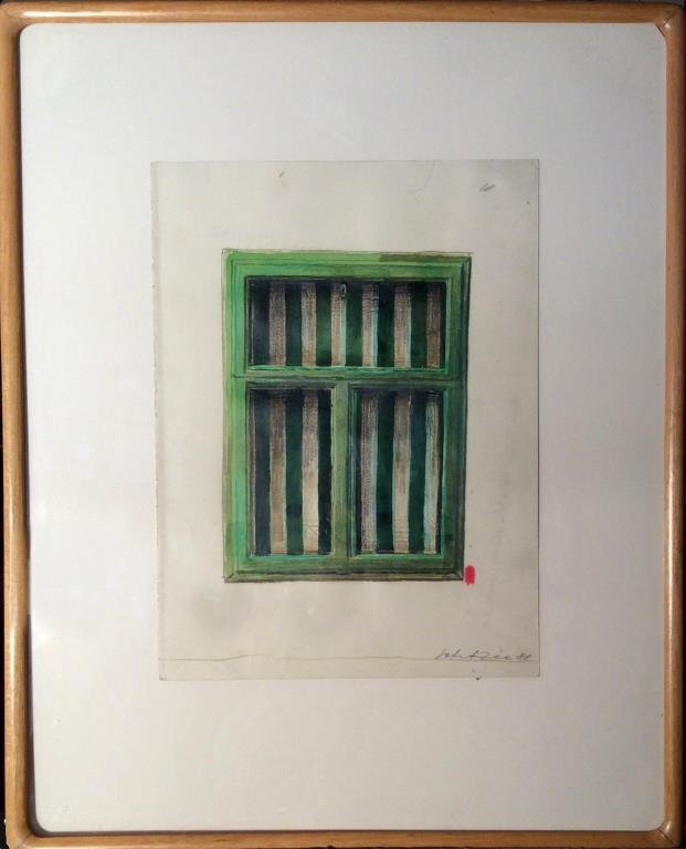 Safet Zec "Green Window with Blinds" Watercolor (1 of 1)