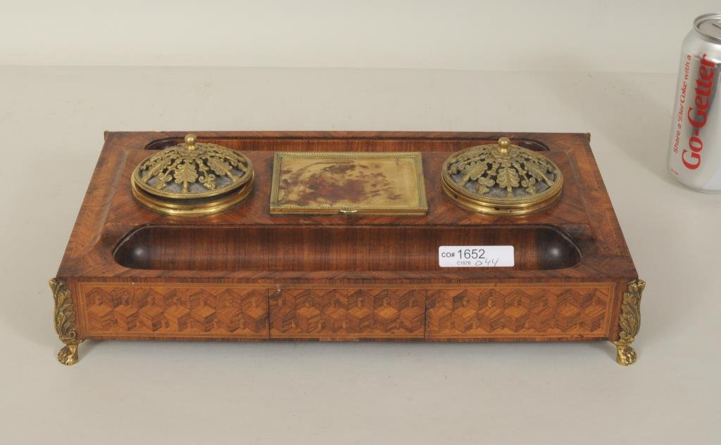 German Gilt Bronze Mounted Parquetry Inkwell (1 of 7)
