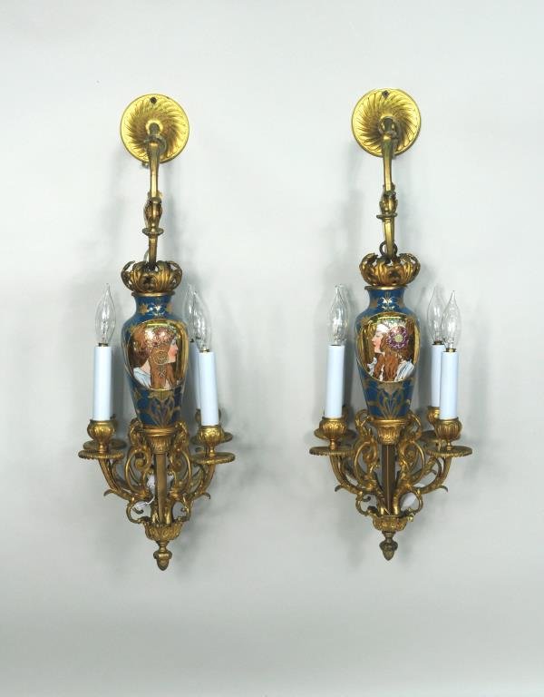 Pair Art Nouveau Four Light Sconces (1 of 6)