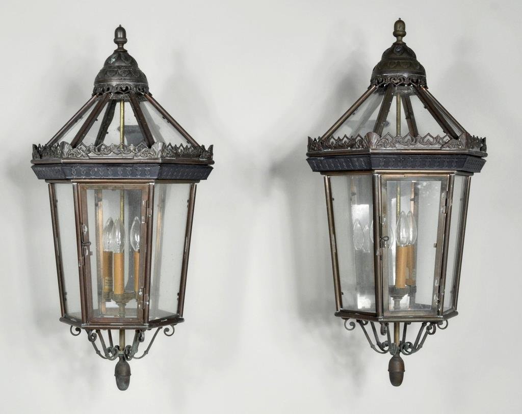 Pair Copper, Brass Exterior Lantern Sconces (1 of 1)