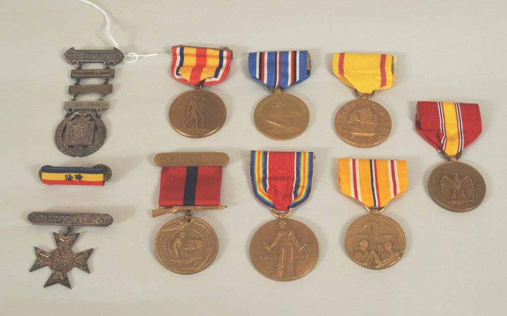 Ten WW II Medals, Two Sterling Silver (1 of 2)