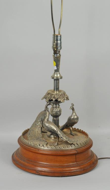 Silver Plated Peacock Lamp On Turned Wood Base (1 of 3)