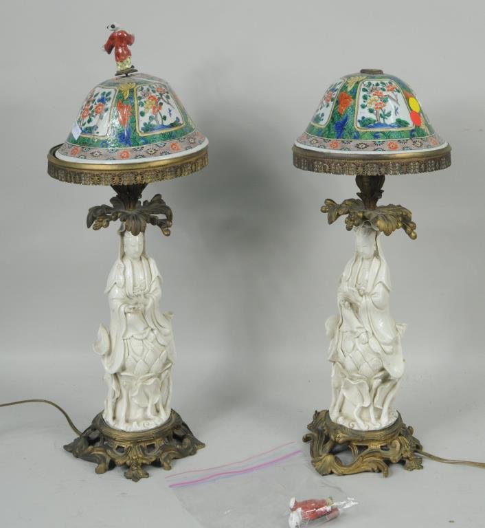 Pair Chinese Blanc De Chine Quan Yin Lamps (1 of 6)