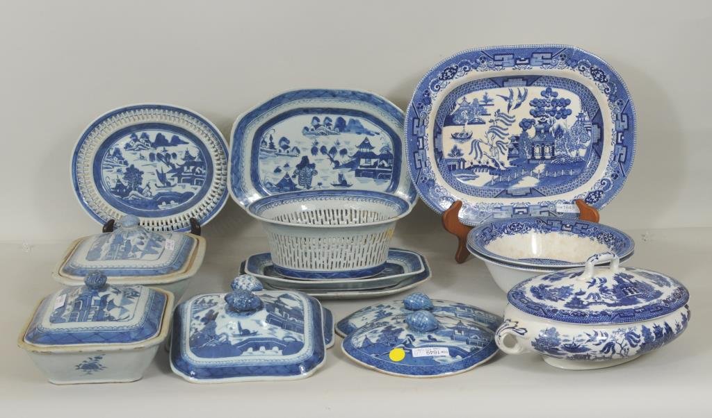 Group Canton Ware, Willow Ware Serving Pieces (1 of 10)