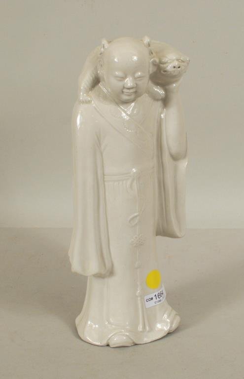 Chinese Blanc De Chine Figure Young Boy W/Shi Shi (1 of 4)