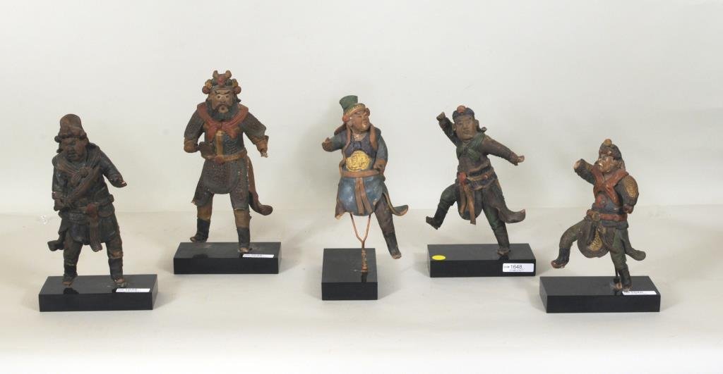 Five Chinese Polychromed Terra Cotta Figures (1 of 5)