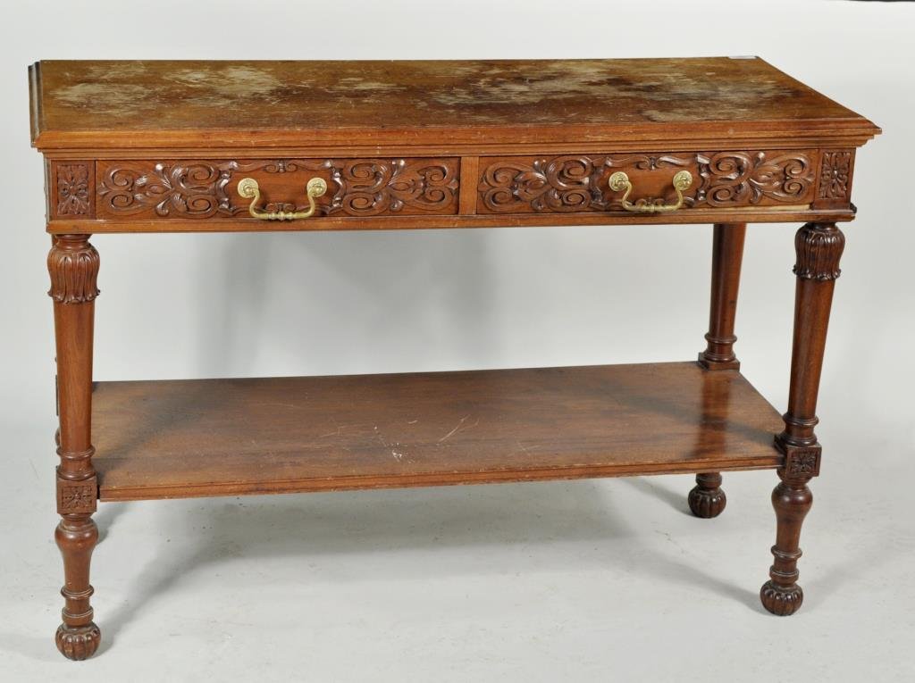 Victorian Carved Two Drawer Writing Table (1 of 4)