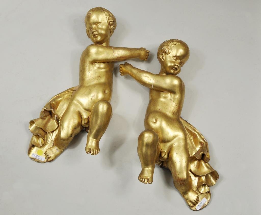 Pair Carved & Gilded Putti Figures (1 of 3)