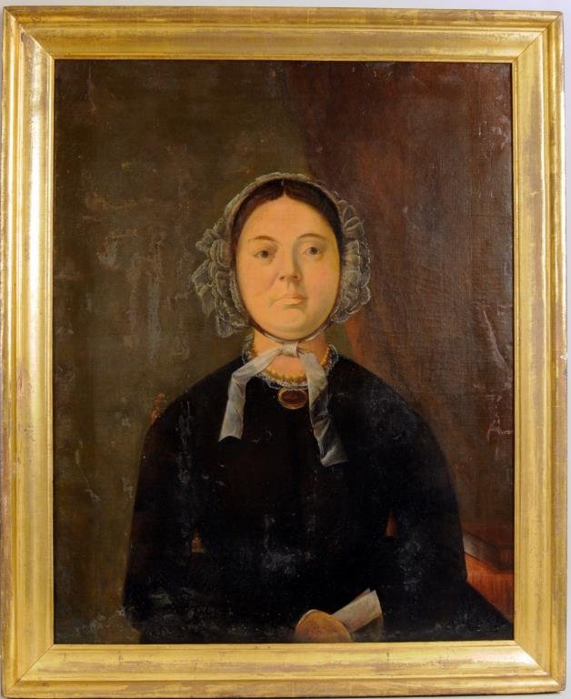 American Folk Art Portrait Of Woman In Lace Cap (1 of 4)