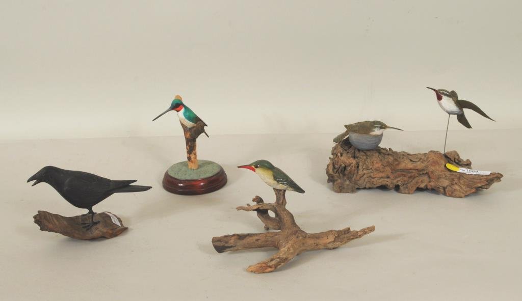 Four Folk Art Carved & Painted Birds (1 of 5)