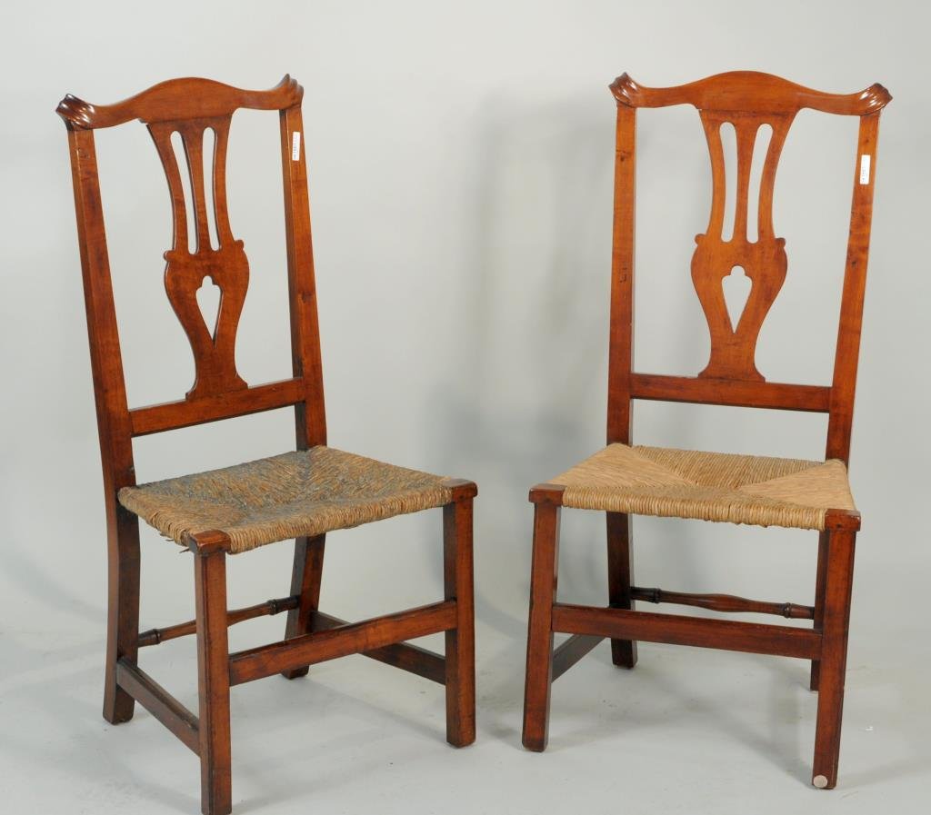 Pair Country Chippendale Rush Seat Side Chairs (1 of 2)