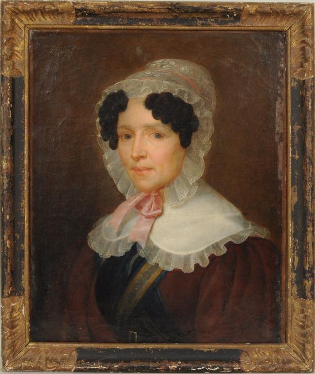 Folk Art Portrait Of Woman In Lace Cap O/C (1 of 3)