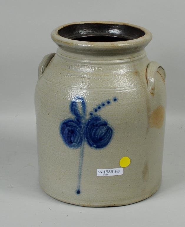 Blue Decorated Stoneware Crock (1 of 2)
