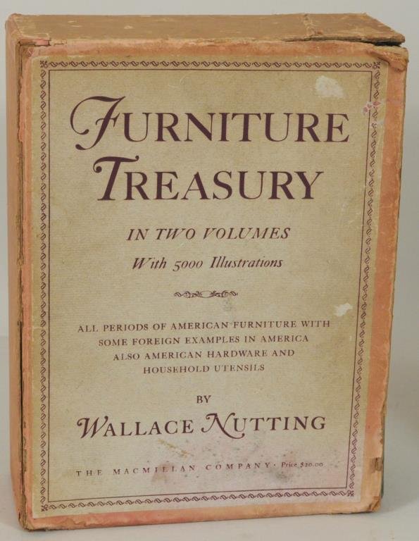 Wallace Nutting Furniture Treasury In Two Volumes: Wallace Nutting Furniture Treasury in two volumes, published 1948. 10 1/2" high, 7 3/4" wide. Condition: toning, wear, losses, stains to slip case, covers.