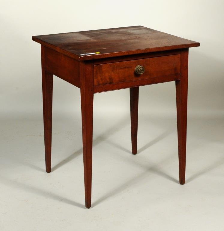 Hepplewhite One Drawer Table: Hepplewhite one drawer table. 28" high, 21 1/4" wide, 24" deep. Condition: age cracks, restoration to top.