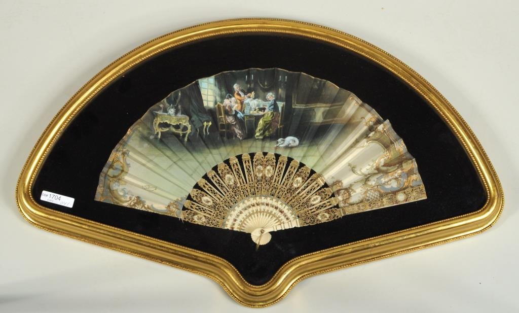 French Hand Painted Silk Fan, Signed (1 of 3)