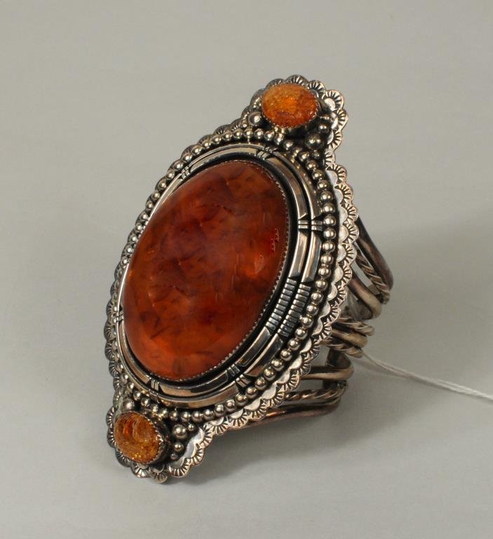Large Navajo Sterling & Amber Cuff (1 of 5)