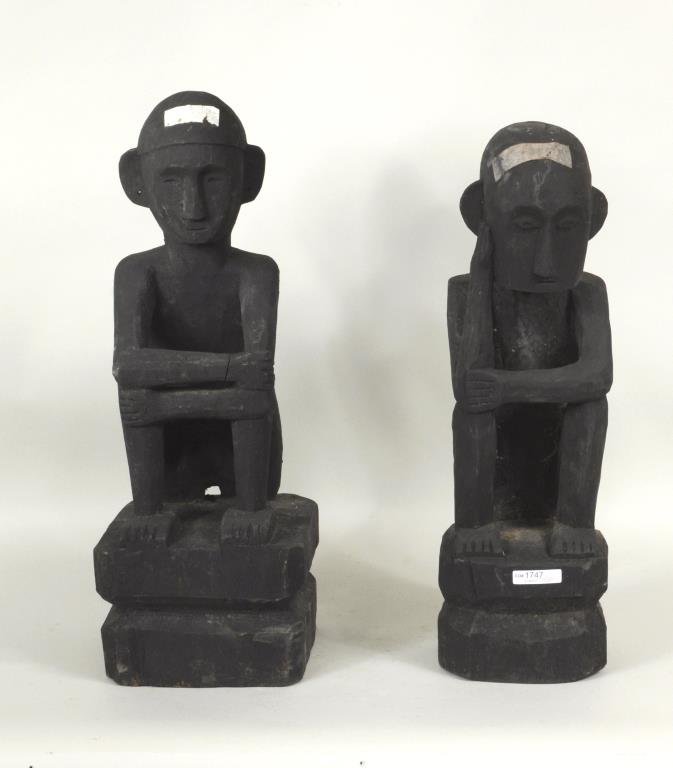 Two Philippine Ifugao Bulul Carved Seated Figures (1 of 4)