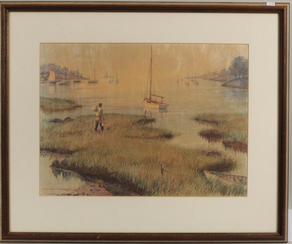 Y.E. Soderberg "Saltmarsh, Moored Sailboat" Print (1 of 1)