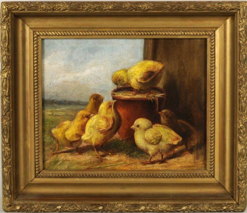 American School, Farm Scene With Chicks O/C (1 of 3)