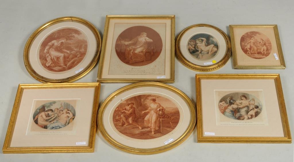 Group Seven English Hand Colored/Sepia Engravings (1 of 4)