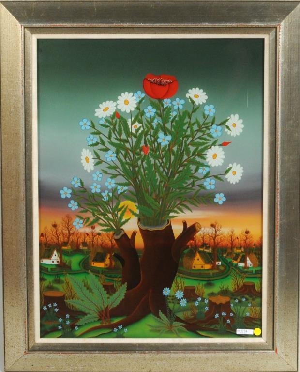 Josip Horvat Jaska "Flowers"  Reverse Painting O/G (1 of 3)