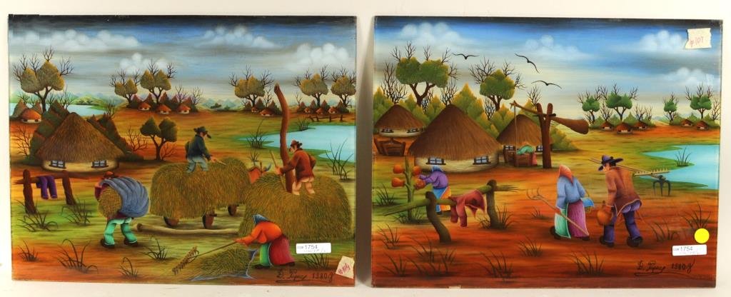 Djuro Popec Two Works "Farm Scenes" O/G (1 of 3)