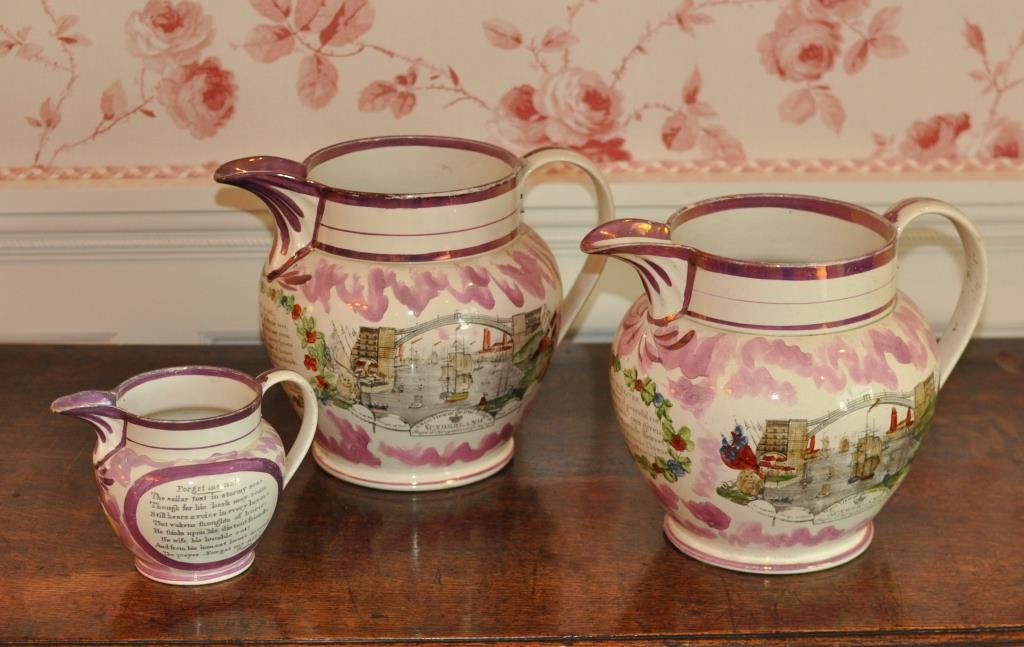 Group Three Sunderland Pink Lustre Pictorial Jugs (1 of 5)