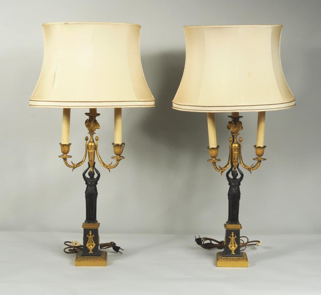 Pair French Empire Style Parcel Gilt Candelabra (1 of 5)