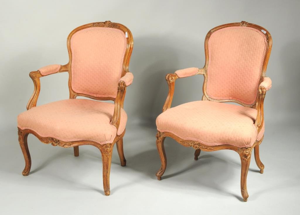 Pair Louis XV Carved Beech Fauteuils (1 of 5)