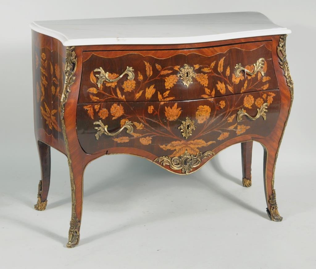 Louis XV Style Marquetry Inlaid Bombe Commode (1 of 3)