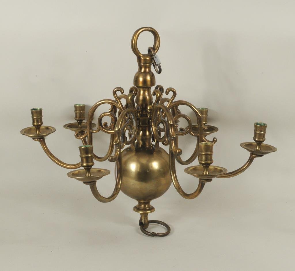 Small Dutch Brass 6-Light Chandelier (1 of 4)