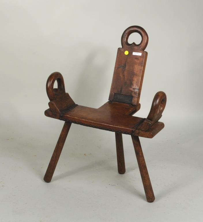 Early Portuguese Wood & Leather Birthing Stool (1 of 4)