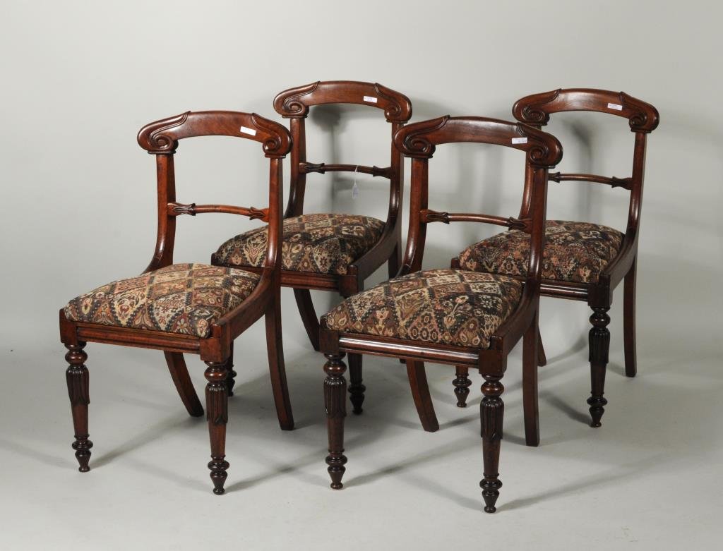 Set Four English Regency Carved Mahogany Chairs (1 of 5)