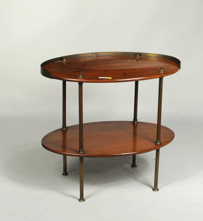 Oval Mahogany & Brass Two-Tier Drinks Table (1 of 3)