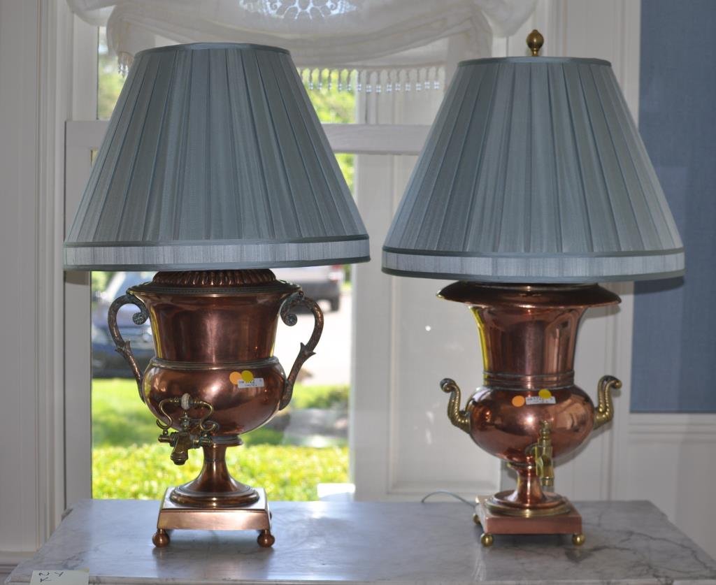 Fine Matched Pair Brass Urn Form Table Lamps (1 of 2)
