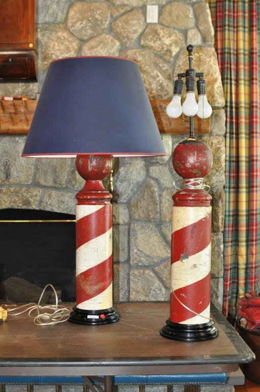 Pair Carved & Painted Barber Poles, Now As Lamps (1 of 2)